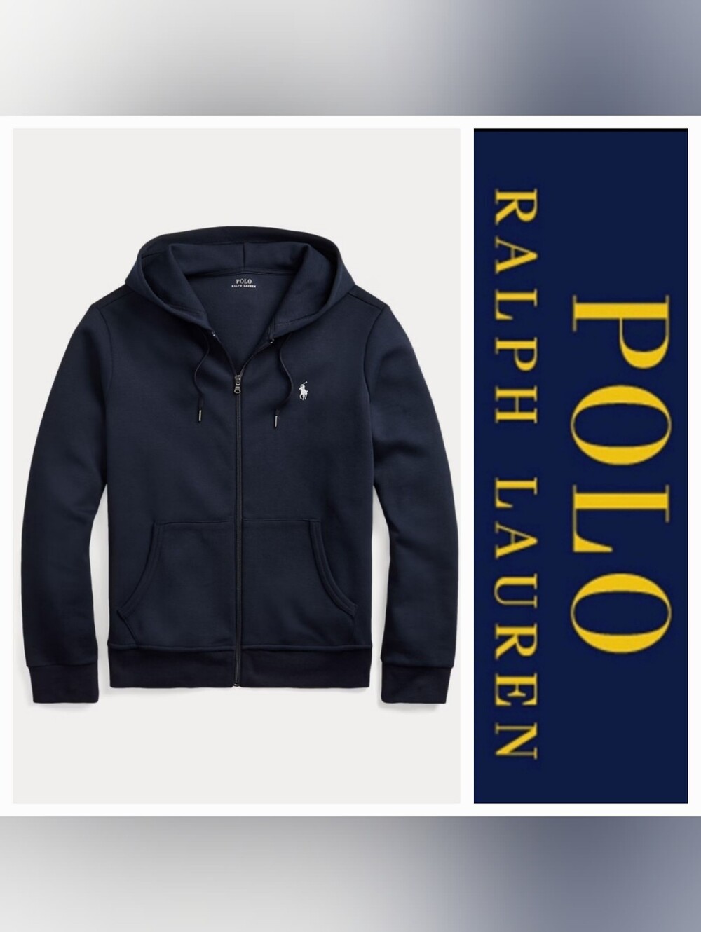 Polo Ralph Lauren Double-Knit Full-Zip Hoodie Sz L Aviator Navy Blue Blokecore